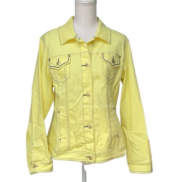 DG2 by Diane Gilman Lemon Yellow Heavy Pickstitch Jean Trucker Jacket NWT - Picture 1 of 7